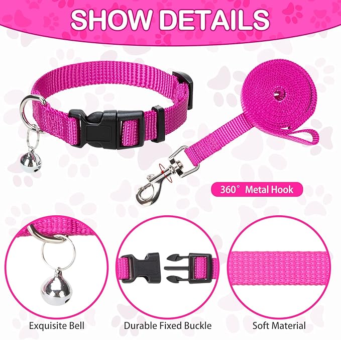 PUPTECK Adjustable Dog Harness Collar and Leash Set Step in No Pull Pet Harness for Small Medium Dogs Puppy and Cats Outdoor Walking Running, Soft Mesh Padded Reflective Vest Harnesses, Solid Pink S