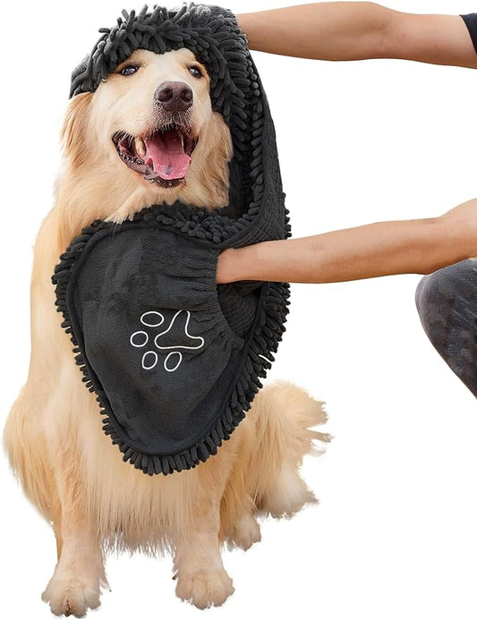 Super Absorbent Microfiber Dog Towel – Large Quick Dry Pet Bath Towel for Drying Dogs After Bathing, Swimming & Grooming – Puppy, Small & Large Dog Bath Supplies-Coffee (Black)