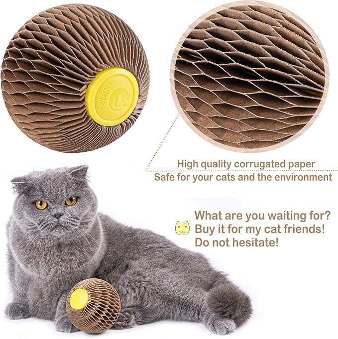 Catnip Ball Toy for Cats Catnip Refillable Scratcher Ball Kitty's Faithful Playmate Reduce Obesity and Loneliness CSB01BR