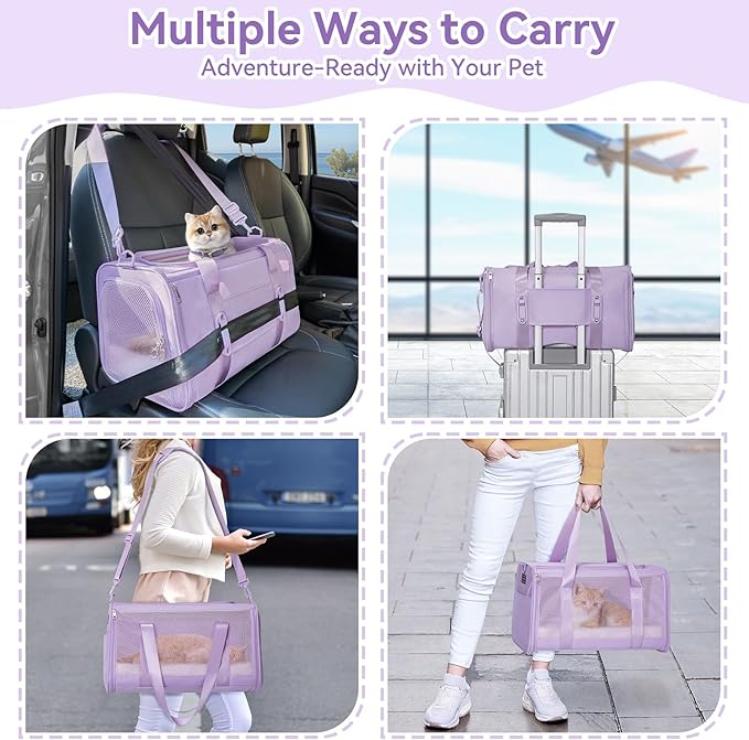 Petsfit 18 X 11 X 11 Airline Approved & Cat Car Carrier with Patent Safety Buckles, Escape-Proof Zippers & Mesh Side, Keeps Pets Secure in Cars, Comfy on Trips & Easy to Carry — Gift for Pet Lovers