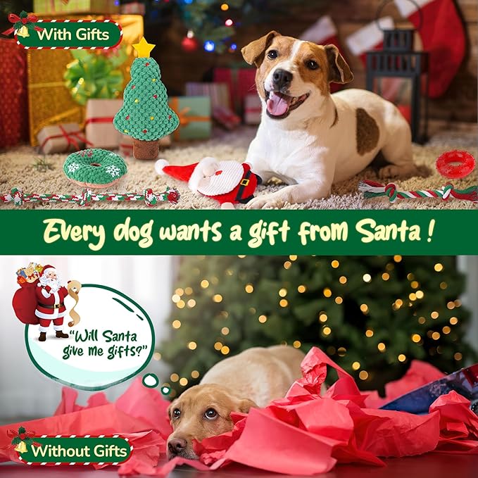 KIPRITII 9 Pack Xmas Puppy Dog Toys Set with Dog Squeaky Toys, Chew Toys & Puppy Teething Toys for Small Dogs and Puppies