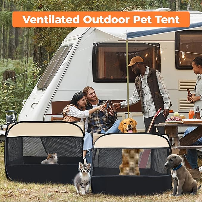 2-in-1 Pop Up Cat Playpen, Detachable into 2 Separate Pens with Additional Doors, Assembly-Free Portable Dog Crates Pet Pen Tent Kennel Kitten Puppy Enclosure Cage Indoor Outdoor Foldable Condo(M)