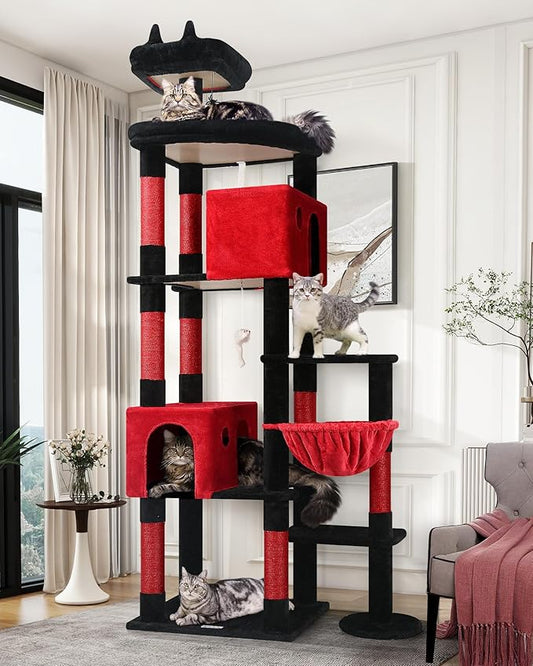 Globlazer Gothic Giant Cat Tree, 83 inch Goth Cat Tree for Indoor Cats Large Adult, XXL Cat Tower with 9 Scratching Posts for 20lb+ Heavy Duty Large Adult Cats, F83, Blood-Goth