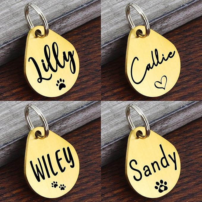 Ultra Joys Dog ID Tag, Custom Dog Tag Personalized Cat Tag, Pet ID Tag, Brushed Stainless Steel Teardrop Dog Tag Gold Small