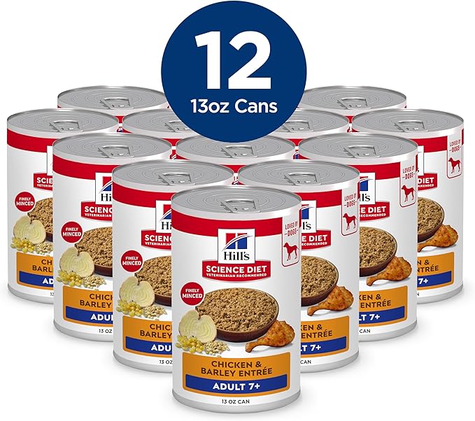 Hill's Science Diet Adult 7+, Senior Adult 7+ Premium Nutrition, Wet Dog Food, Chicken & Barley Loaf, 13 oz Can, Case of 12