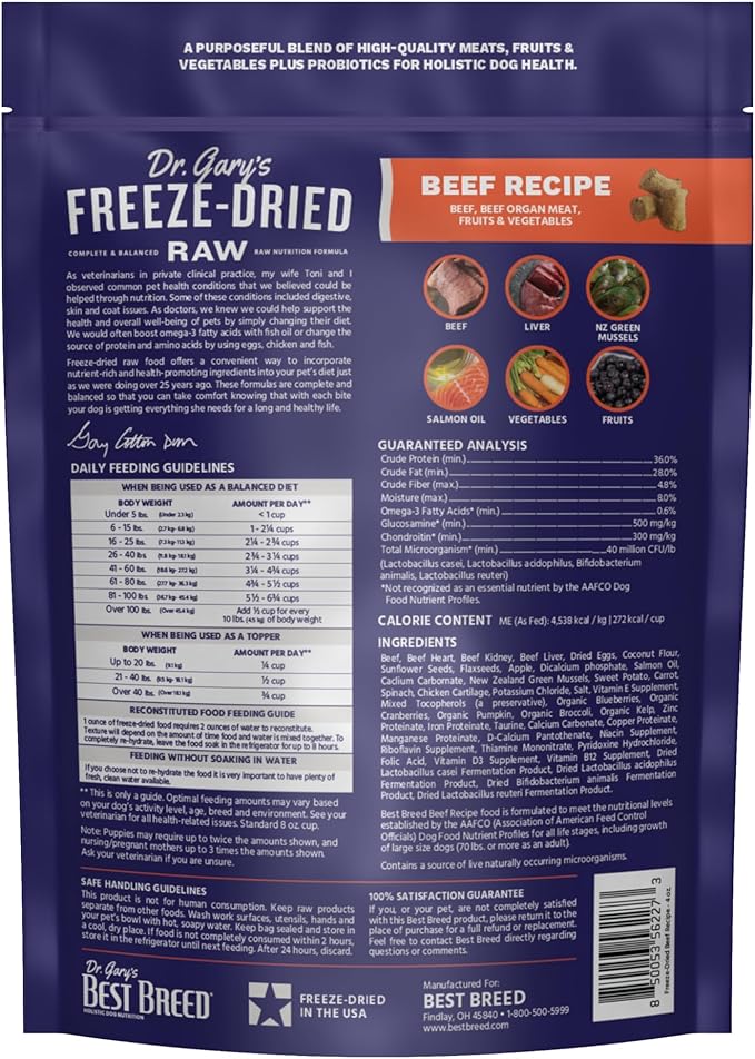 Best Breed Dr. Gary's Freeze-Dried Raw Food, Topper and Treat: Beef Recipe - 4 oz.