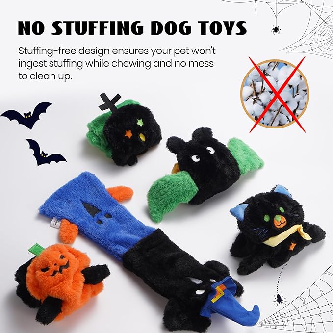 Nocciola 5 PCS Halloween Dog Squeaky Toys, No Stuffing Plush Dog Toys with Crinkle Paper, Perfect Present for Puppy, Small, Medium and Large Dogs