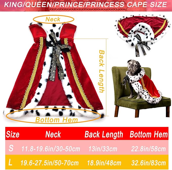 Pet Cloak King Dog Cape Robe Cute Halloween Christmas Cat Costume Queen Clothes Lux Fur Royal Cape Prince Princess Outfit Birthday Dress Small Large Dog Halloween Costume (Crimson, Small)