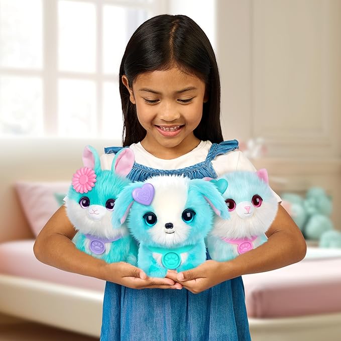 SCRUFFALUVS Blue Surprise Pet, Mystery Plush Toys, Stuffed Animals, Wash to Reveal 1 of 3 Rescue Pets: Puppy, Bunny, or Kitty - Includes 8.7" Deluxe Pet Carrier - Styles May Vary