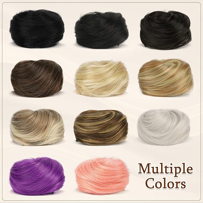 SOFEIYAN 2PCS Mini Claw Clip in Hair Bun Messy Cat Ears Hair Bun Extension Synthetic Donut Wig Accessory Updo Space Bun Hair Pieces for Women Girls, Strawberry Blonde & Bleach Blonde