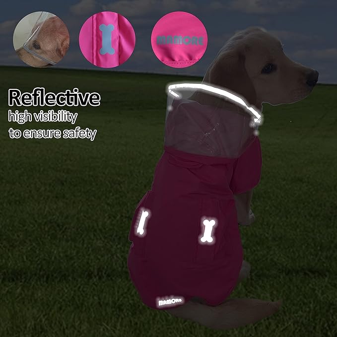 Waterproof Dog Raincoat, Adjustable Reflective Lightweight Pet Rain Clothes with Poncho Hood (XX-Large, Dark Pink)