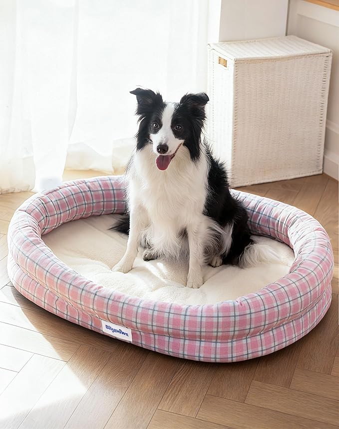Orthopedic Dog Bed for Small Dogs, Pet Sofa Bed with Egg Crate Foam, 4-Sided Bolster, Removable Washable Cover & Anti-Slip Bottom, Small Pink Plaid