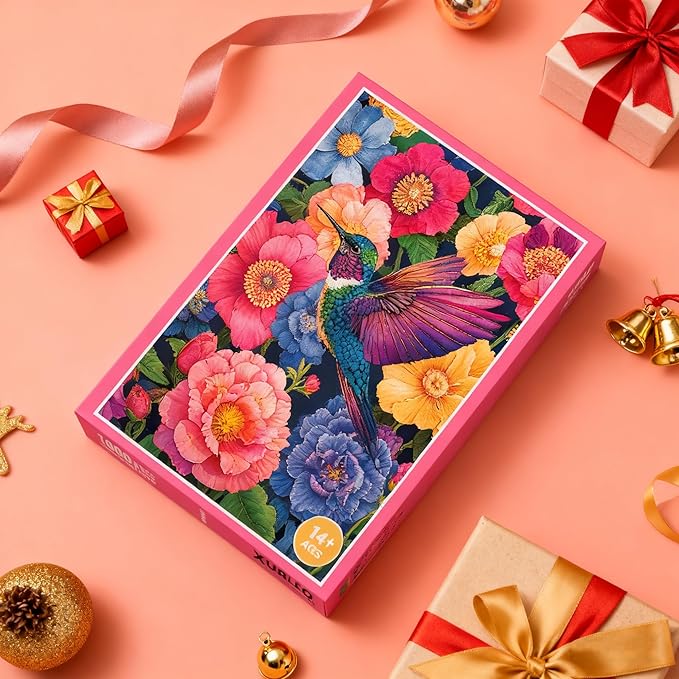 Hummingbird & Blooms Jigsaw Puzzles 1000 Pieces for Adults -Challenging Tropical Chroma Winged Jewels Art, Premium Matte Finish, 27.56 x 19.68 Inches, Perfect for Game Nights