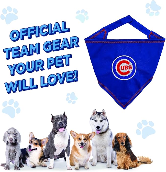Pets First MLB Chicago Cubs TIE Bandana, Large/X-Large. Dog Bandana Scarf Bib for Pet Cat Dog. The Ultimate Game-Day, Party Bandanna, Birthday Event