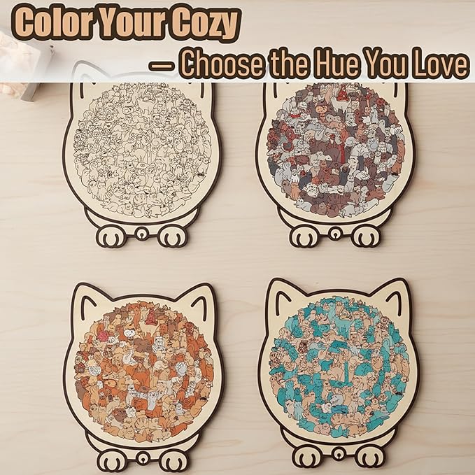 135-Piece Colored Cat Shaped Wooden Jigsaw Puzzle for Adults, Irregular Whimsy Pieces, Home Decor & Creative Gifts for Cat Lovers and Puzzle Enthusiast (Colorful-D)