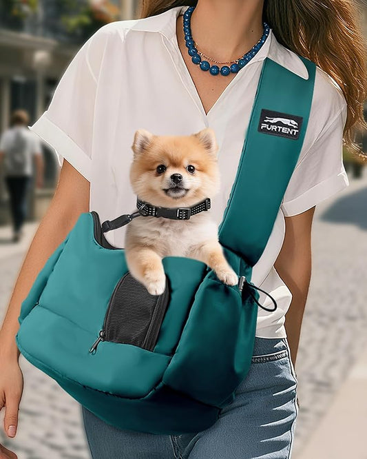 Dog Carrier Sling for Small Dogs & Cats Hand-Free Puppy Sling Purses with Storage Bag and Adjustable Shoulder Strap, Pet Sling Carrier Up to 8.8 Lbs (Blue)