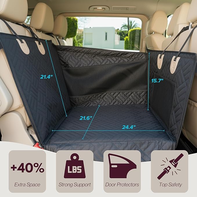 Premium Dog Car Seat & Back Seat – Waterproof & Non-Slip Travel Hammock with Storage Pockets | Secure & Comfortable Pet Seat Cover for Medium Dogs – Fits Cars, SUVs & Trucks (Black)