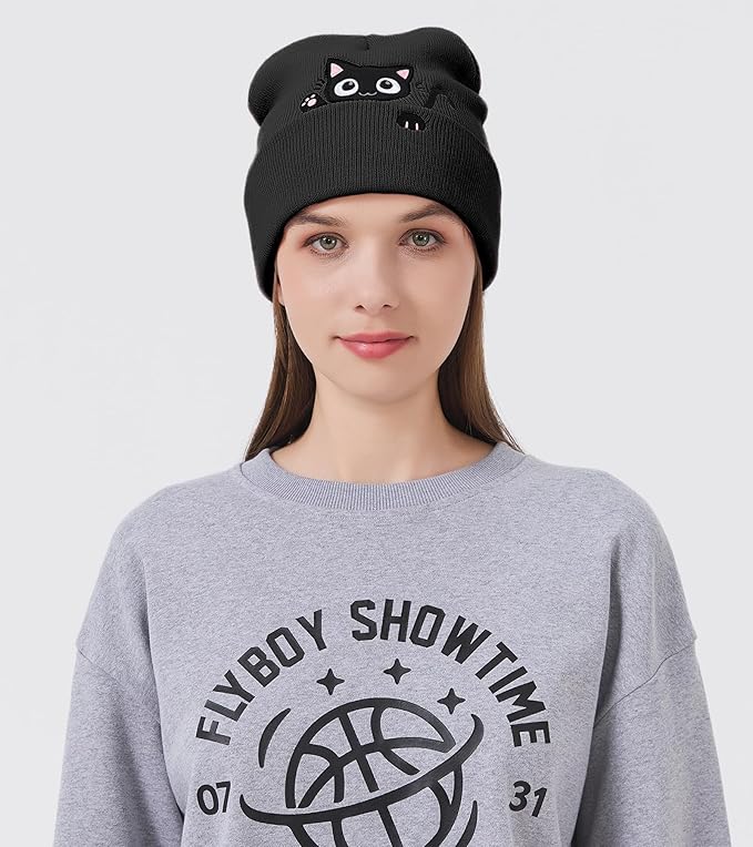 Cat Beanie Hats for Women Cute Cat Lovers Gifts Women's Winter Animal Knitted Hats for Girls