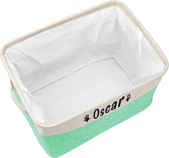 PET ARTIST Collapsible Dog Toy Storage Basket Bin with Personalized Pet's Name - Rectangular Storage Box Chest Organizer for Dog Toys,Dog Clothing,Dog Apparel & Accessories-Green
