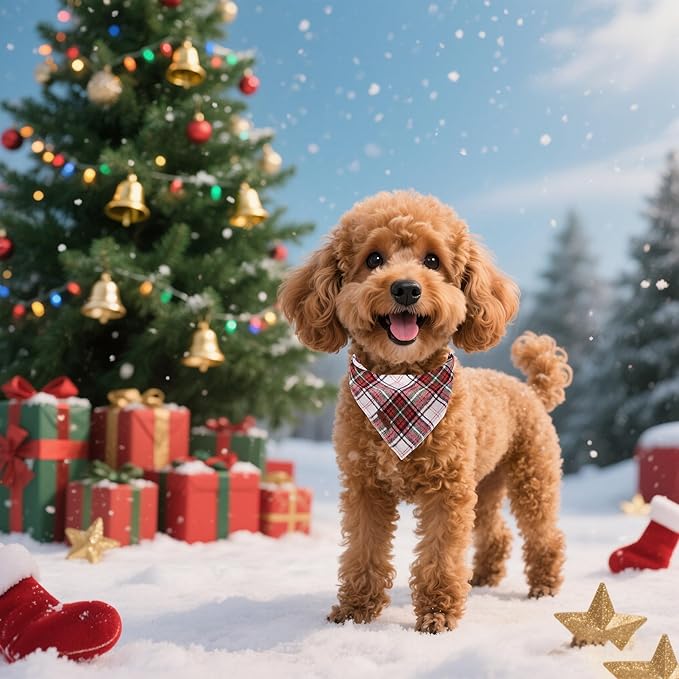 Lionet Paws Christmas Dog Bandana Washable Cotton Handkerchief Scarf Triangle Red Green Plaid Grey Dog Bandanas for Small Medium Large Dogs Girl Boy