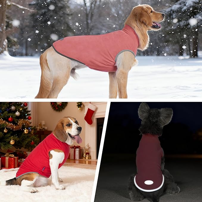 cyeollo 2 Pack Small Dog Sweater, Stretchy Fleece Vest with Reflective Stripe Pullover Sweatshirt Dog Jacket Pet Clothes in Cold Weather Boy & Girl Sweaters for Small Dogs Cats, Red & Fuschia M