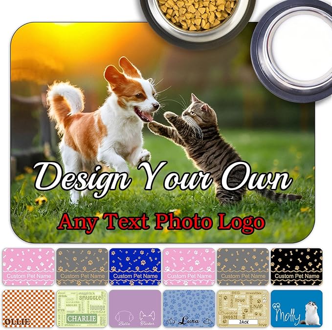 Personalized Dog Food Mat Non-Slip Custom Dog Feed Placemat Water Absorbent Customized PU Mats for Pet Food and Water