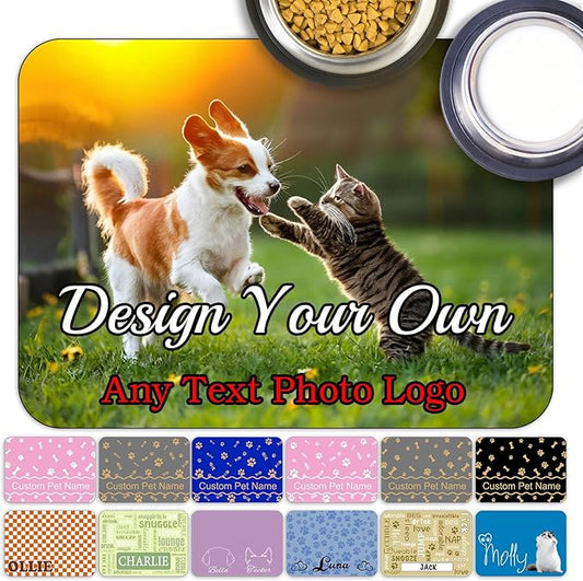 Personalized Dog Food Mat Non-Slip Custom Dog Feed Placemat Water Absorbent Customized PU Mats for Pet Food and Water
