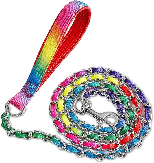 Chain Dog Leash Chew Proof, Metal Chain and Nylon Rope Pet Dog Leash with Padded Handle, Heavy Duty Leashes for Medium Large Dogs Training, Walking