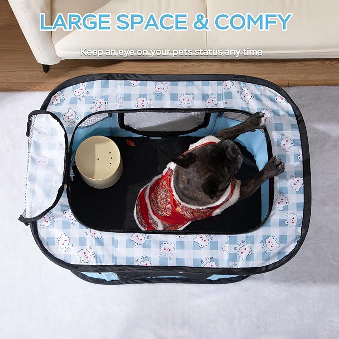 Portable Pet Playpen Cat Cages Indoor， 27.6" L x 21.7" W x 17.7" Collapsible Dog Crates Made of 600D Oxford Material Tent Kennel Playpen for Dogs Cat and Rabbit Travel Dog Playpen Indoor(S, Blue)