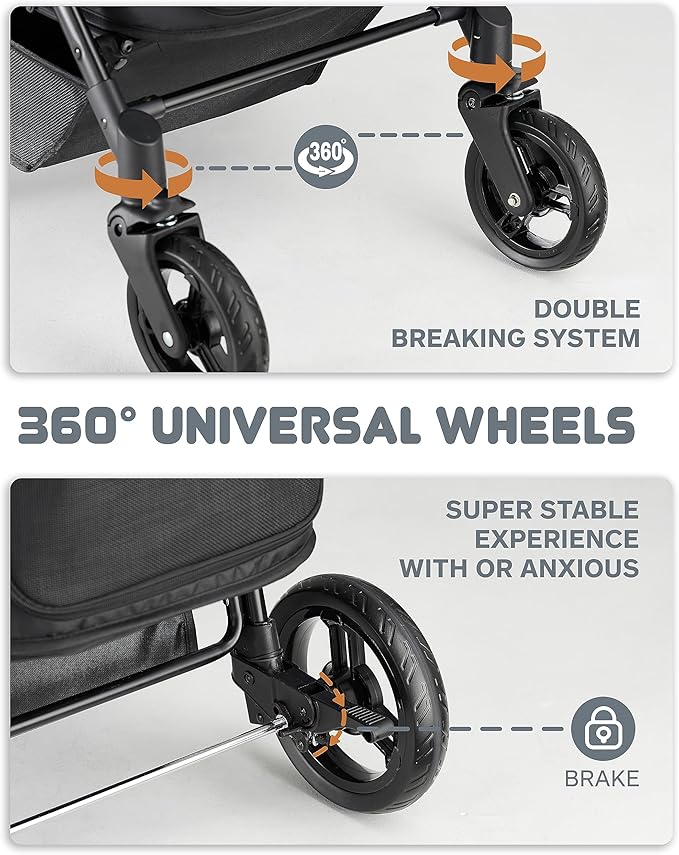 Medium Dog Stroller for Large Dogs, pet Stroller for Medium Dogs Up to 66lbs, All-Terrain with Adjustable Handle & Canopy, Sun Shades, Storage Organizer, Waterproof Oxford Fiber