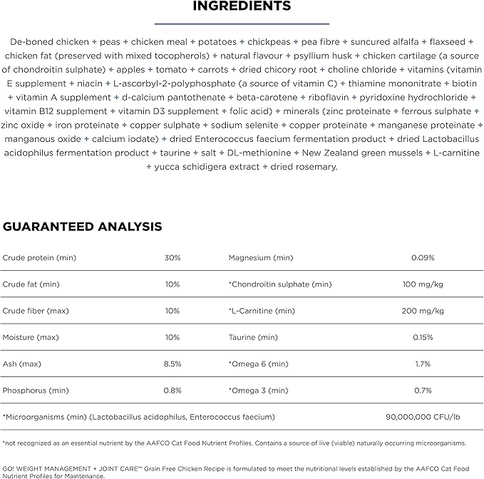 Go! Solutions Weight Management + Joint Care, Grain-Free Dry Cat Food, Chicken Recipe, 8 lb Bag