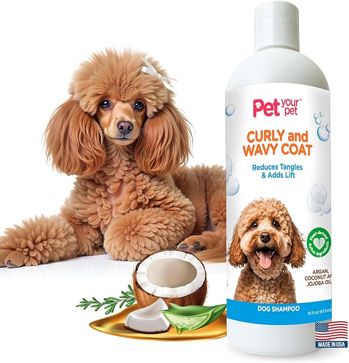 Natural Dog Shampoo for Curly & Wavy Coats – Hydrating & Tangle-Reducing Wash with Argan, Coconut & Jojoba Oils – Deodorizing for Poodles, Goldendoodles & Cocker Spaniels – 16 oz