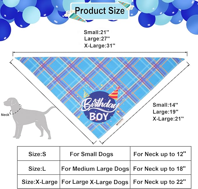 ADOGGYGO Dog Birthday Party Supplies, Blue Birthday Boy Bandana, Bowtie, Numbers, Party Hat for Extra Large Dogs (X-Large)