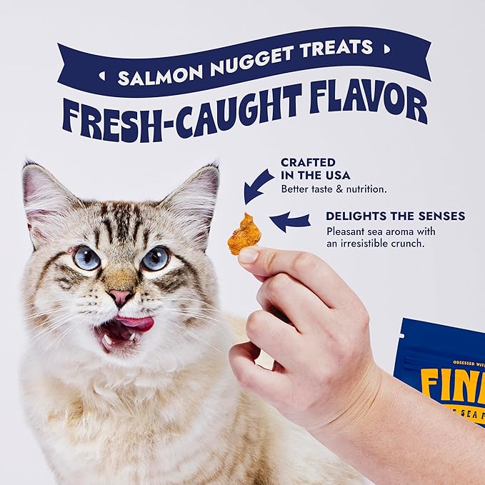 Finfare Freeze Dried Salmon Nuggets, Grain Free Salmon Cat Treats, High Protein & Omega-3s to Support Skin, Coat & Wellness, Crafted in USA, 1.3oz