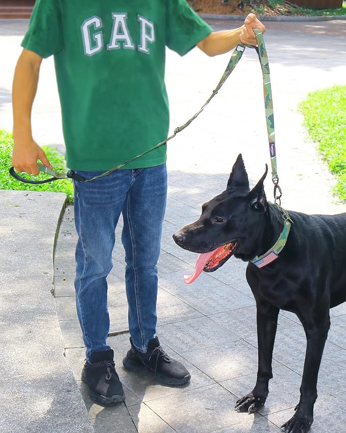 Hotsky Heavy Duty Dog Leash,4.5-6 FT Adjustable Durable Nylon Seatbelt Lead with Two Padded Traffic Handle and Carabiner for Large Medium and Small Breed Dogs,Camo