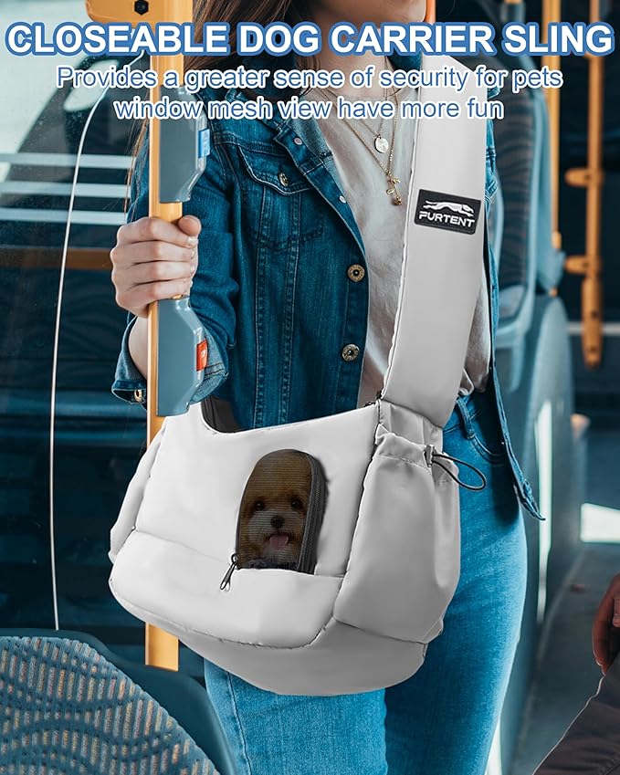 Dog Carrier Sling for Small Dogs & Cats Hand-Free Puppy Sling Purses with Storage Bag and Adjustable Shoulder Strap, Pet Sling Carrier Up to 8.8 Lbs (Grey)