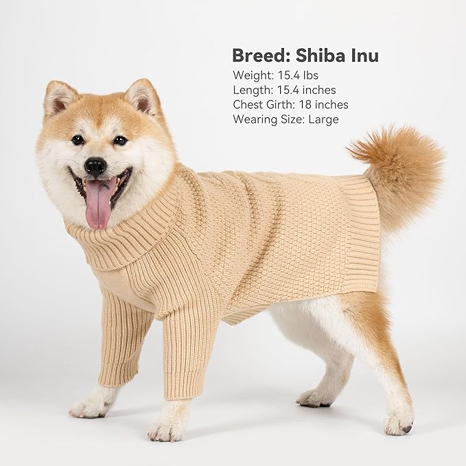 cyeollo Dog Sweater Turtleneck Knitted Sweaters with Leash Hole Winter Clothing Dog Clothes Sweaters for Medium Large Dogs