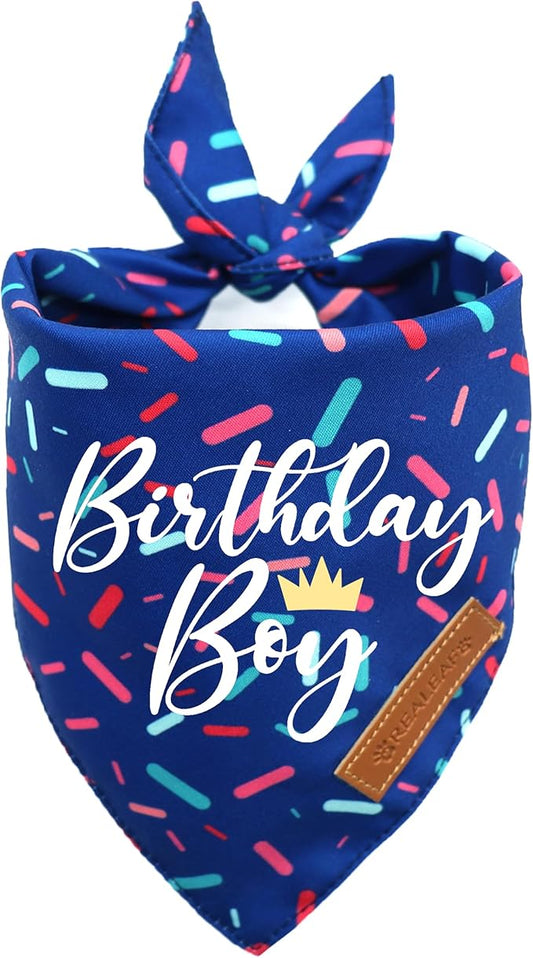 Realeaf Birthday Boy Dog Bandana, Dog Birthday Party Supplies,Premium Durable Fabric, Bandana for Small and Medium Dogs Pets (Blue, Small)