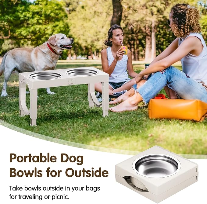 XIAZ Elevated Dog Bowls Large Breed Raised Dogs Bowl Stand Large/Medium Sized Dog 1L Food Water Bowl Stands 5 Heights Adjustable 9/11/12/14in White Pet Feeder Dish Station