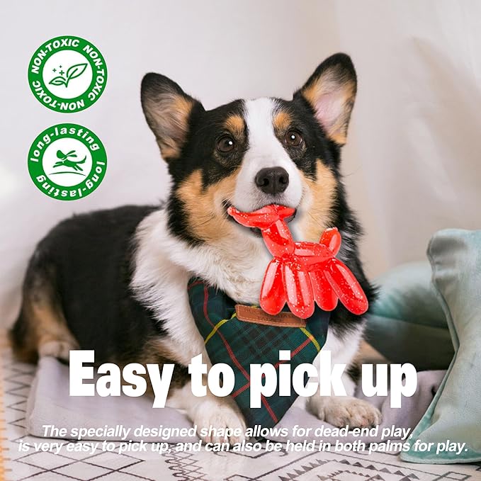 Durable Dog Chew Toy – Balloon Dog Shape, 6.14” for Medium & Large Dogs, Tough Plastic, Interactive Chew Toy for Boredom & Dental Health（Red）