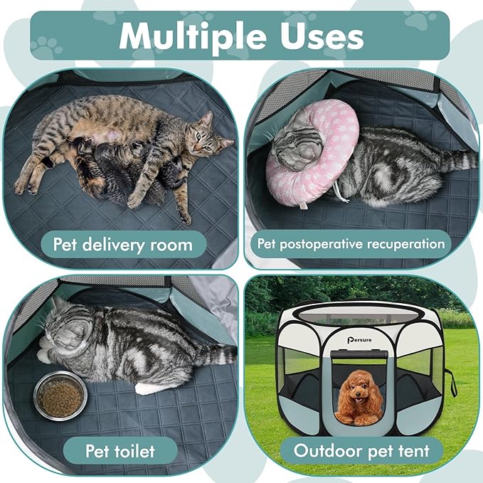 Dog Cat Playpen Indoor Outdoor for Puppy Pet Dogs Cat Travel and Recovery After Surgery, Dog Enclosure Tent Crates Cage, Portable Pop Up Dogs Kennel with Carrying Case(Grey, Small with Pad)