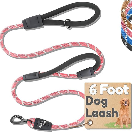 Premium 6 Ft Dog Leash - Two Extra Padded Handles, Heavy Duty Leashes for Medium Dogs to Large Breeds, Reflective, Shock-Absorbing, Anti-Pull Rope Leash, Strong Pet Lead for Everyday Walks - Roam Gear