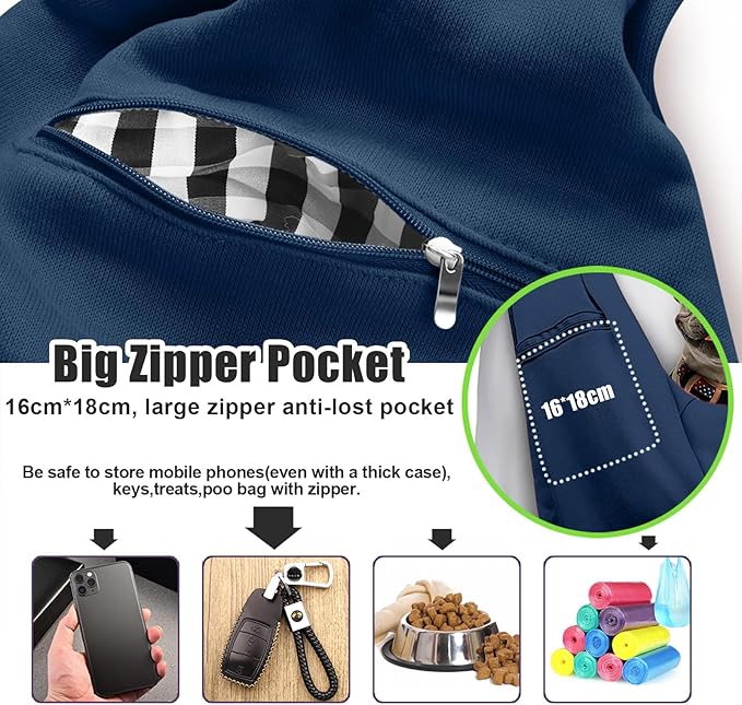 Tomkas Small Dog Sling Carrier - Zipper pocket & Adjustable strap - for 3 - 10 lbs pets(Dark Blue)