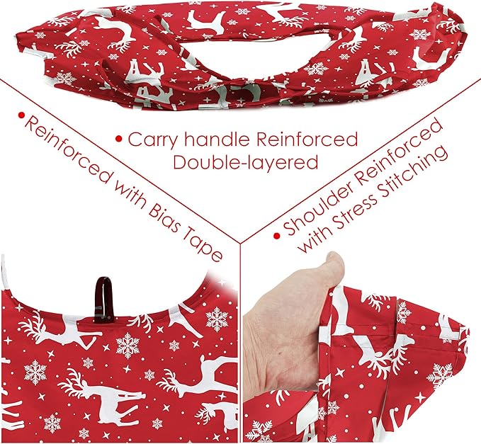 BeeGreen Christmas Reusable Shopping Bags 12 Pack with Zipper Storage Pouch Christmas Gifts Grocery Bags Bulk with Elastic Band 50LBS X-Large Foldable Machine Washable Santa Deer Snowman