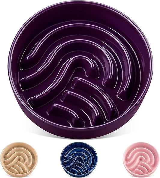 vancasso Slow Feeder Dog Bowl, 3 Cup Ceramic Slow Feeding Food Dish for Large Breed, Puzzle Dog Food Bowl for Fast Eater, Dark Purple