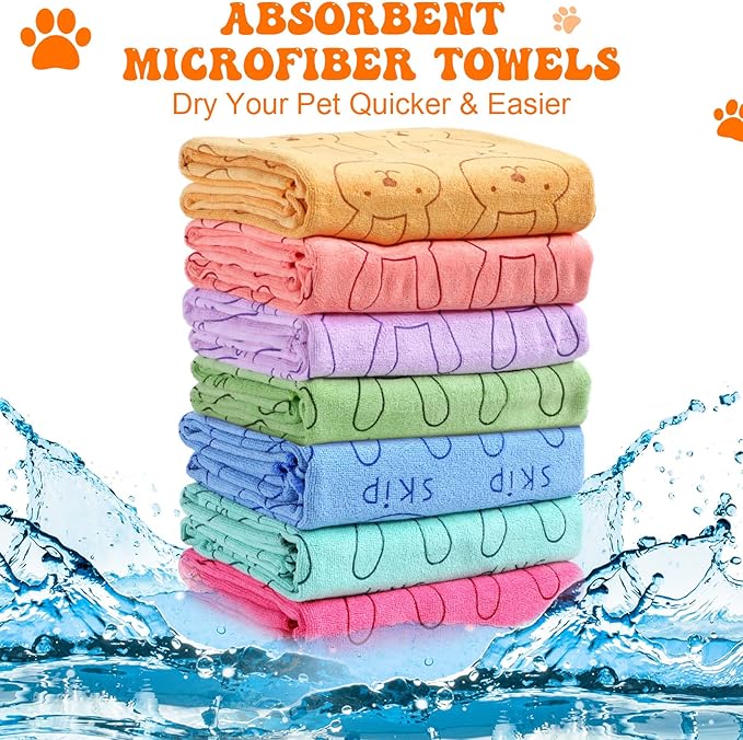 Peryiter 8 Pcs Dog Drying Towels Bulk 55'' x 28'' Pet Grooming Absorbent Microfiber Dog Bath Towels Quick Drying Puppy Bathing Towel for Small Medium Large Cats Pets Bathing Grooming(Colorful)