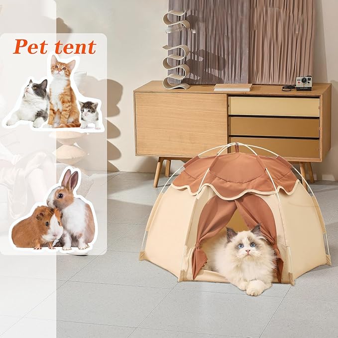 Gigreinc Cat Tent for Indoor, Indoor Dog House,Kitten Tent Suitable for Samll Dogs,Pet Cute Cave Nest Dog Houses(Beige, Medium)