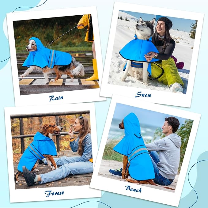 Weesiber Dog Raincoat, Adjustable Waterproof Dog Rain Jacket Poncho with Reflective Strip and Leash Hole, Lightweight Pet Rain Coat for Small to X-Large Doggos (XL, Blue)