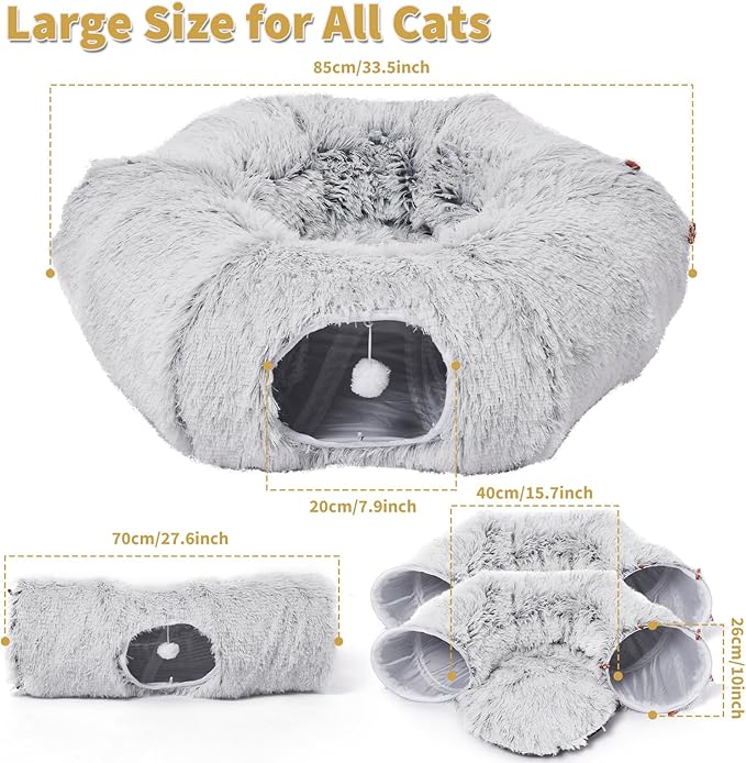Odoland Cat Tunnels Bed with 1 Straight Tunnel and 20 Pet Toys - 5 Shapes DIY Indoor Cats Cave - Detachable Soft Cat Donut Tunnelset for Kitten Puppy Rabbit Ferret
