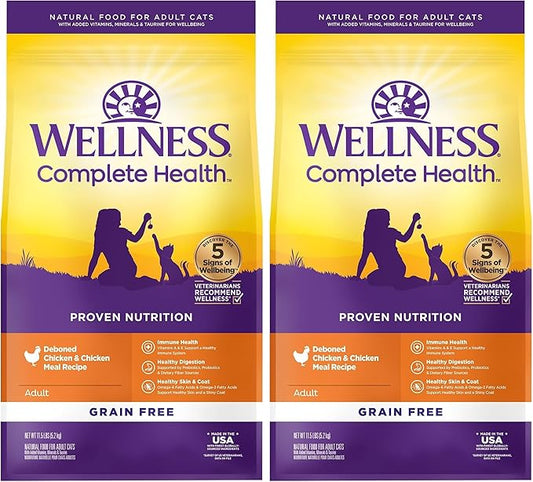 Wellness Natural Pet Food Complete Health Natural Grain Free Deboned Chicken & Chicken Meal Dry Cat Food, 11.5 Pound Bag (Pack of 2)